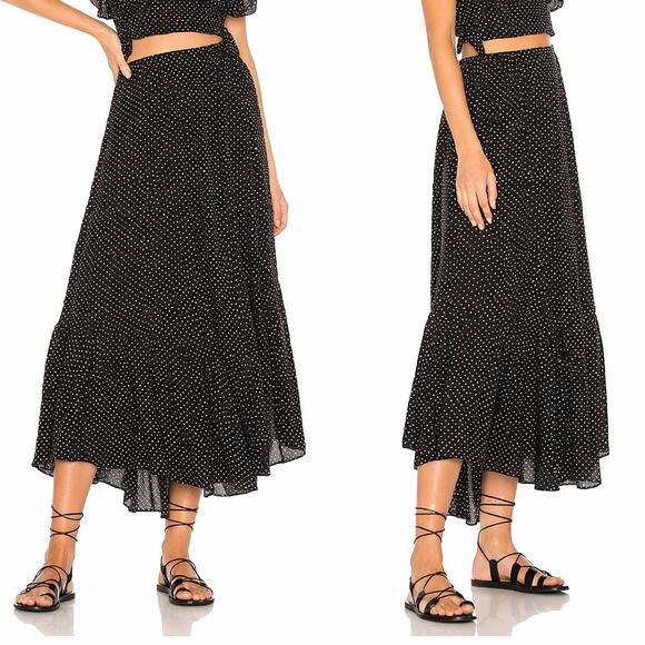 Free People Dresses & Skirts - Free People Pretty Daze Midi Skirt Black White Polka Dot Flutter Hem Size M